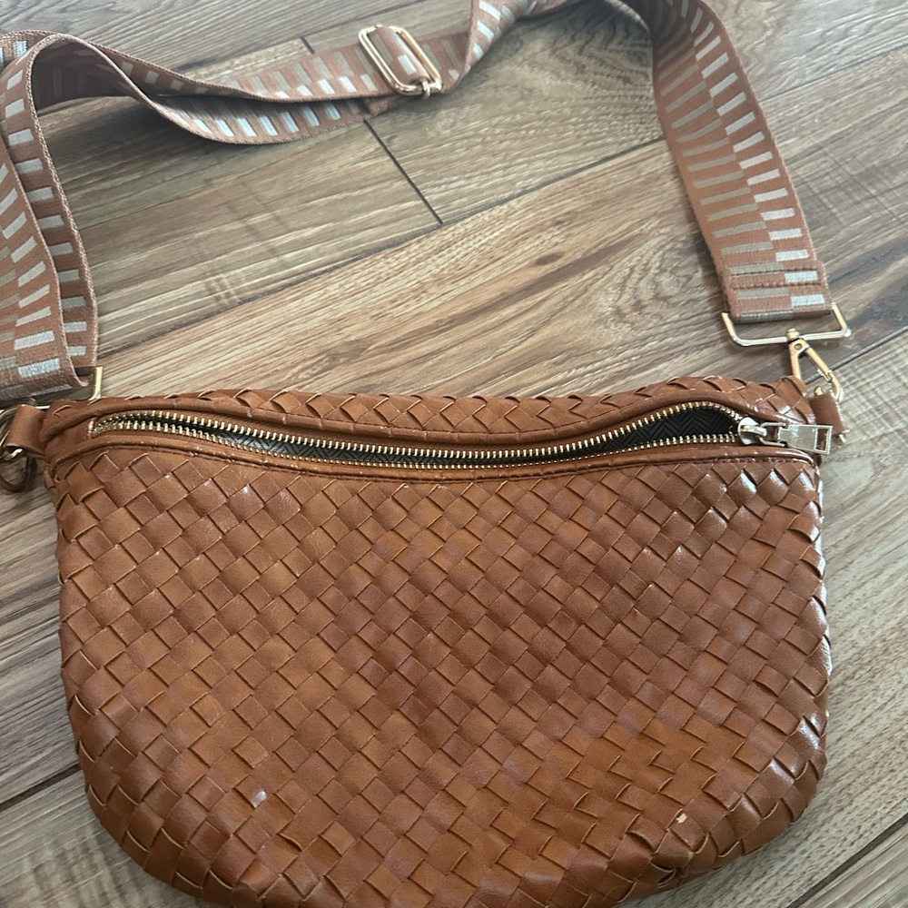 Woven Leather Crossbody Bag in Tan
